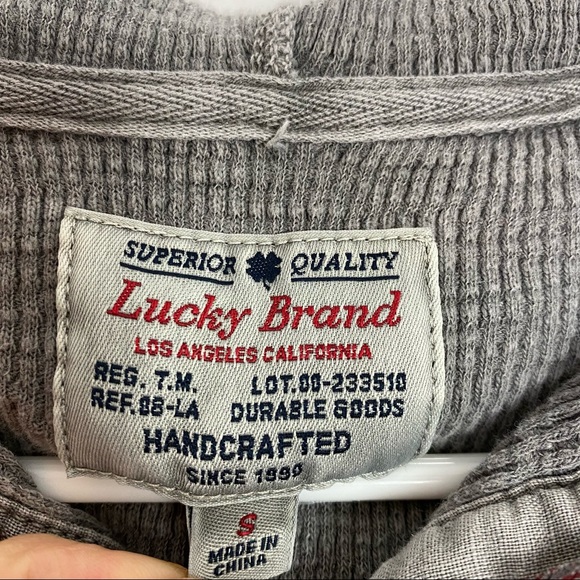 Lucky Brand Thermal Pullover Boho Hoodie Long Sleeve Distressed Gray Size Small - Picture 7 of 9